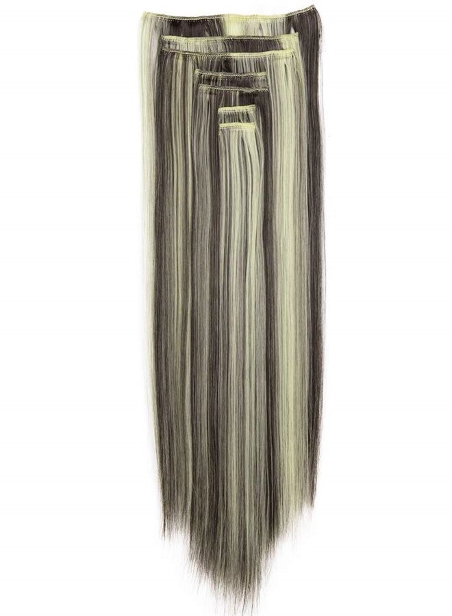 Lelinta 7Pcs Full Head 16 Clips in on Double Weft Hair Extensions, Dark Brown Mix Bleach Blonde Straight, 23inch 160g - Image 3