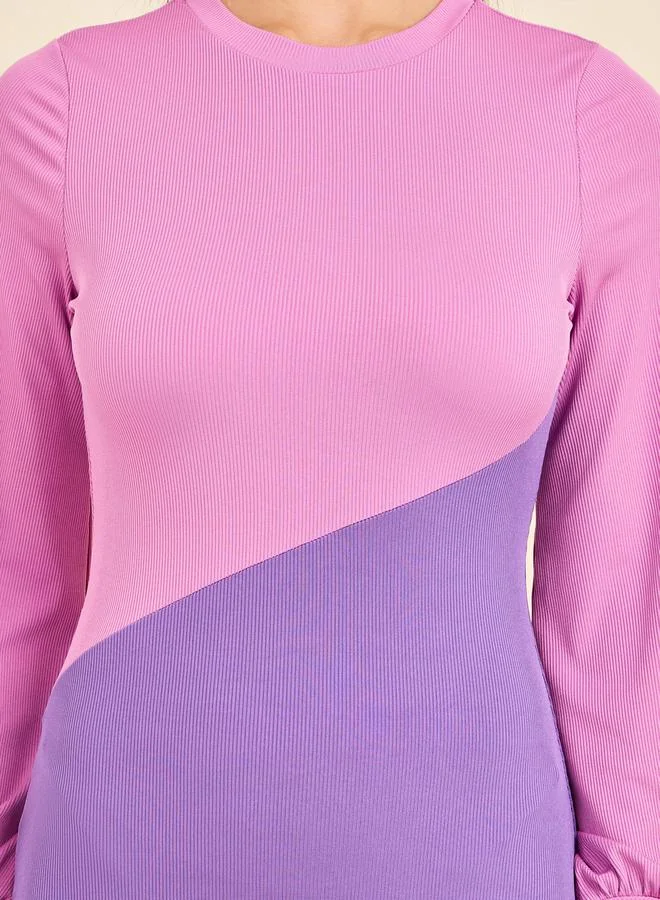 Styli Colorblock Long Sleeves Bodycon Midi Dress