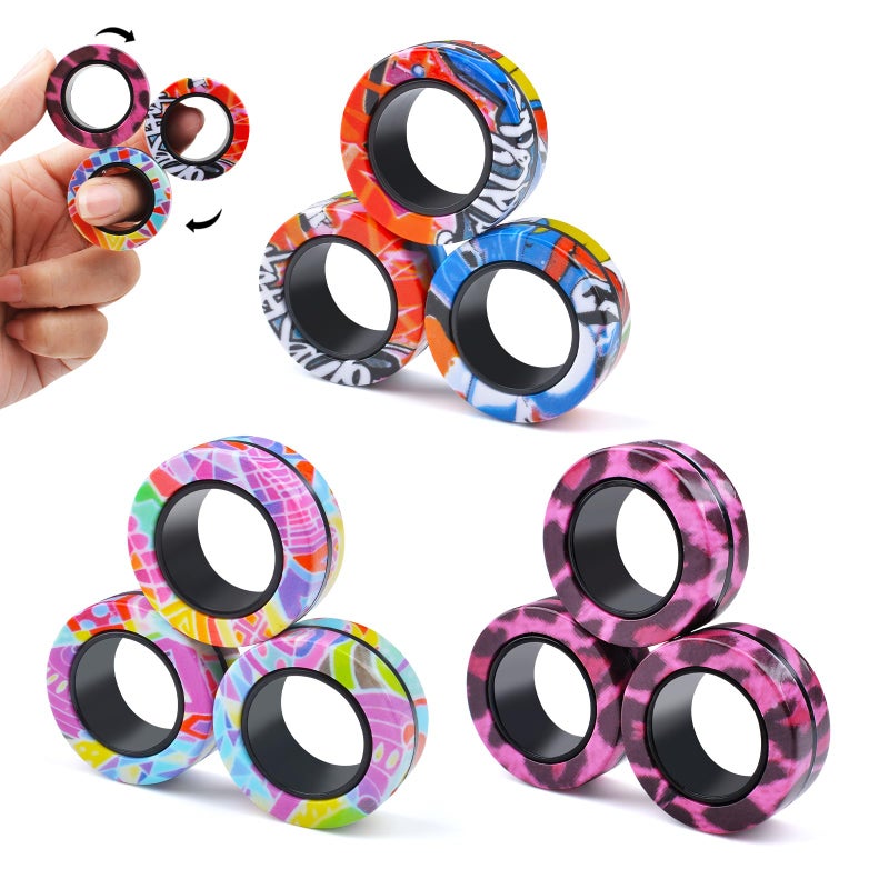 Cevioce Easter Basket Stuffers for Teens Boys Girls 9Pcs Magnetic Rings Fidget Toy Set ADHD Anxiety Magnetic Fidget Toys Adults Fidget Spinner Rings for Relief Easter Gifts for Kids 8 Year Old C - Image 3