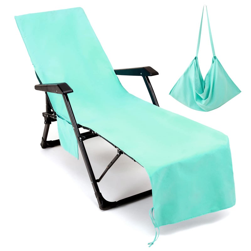 VOCOOL 85 x 30 inch Microfiber Beach Chair Towel Cover Lounge Chair Cover Pool Chair Cover with Pockets Soft and Quick Dry Chaise Towels Cover for Holidays Sunbathing Beach Hotel Green