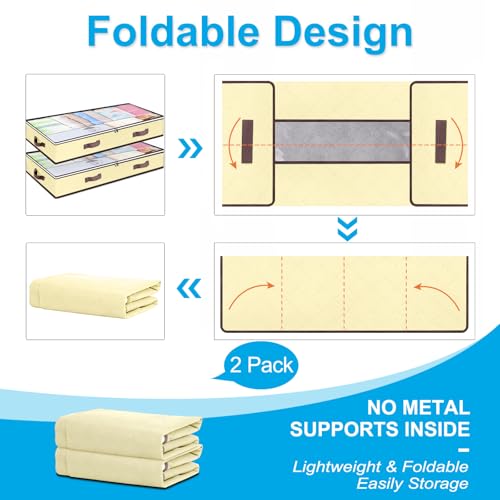 Budding Joy 6 Pack 90L Under bed Storage Containers Organizer Large Capacity Underbed Clothes Storage Bins Organization and Storage Bedroom Foldable Storage Bags with Clear Window Beige - Image 5