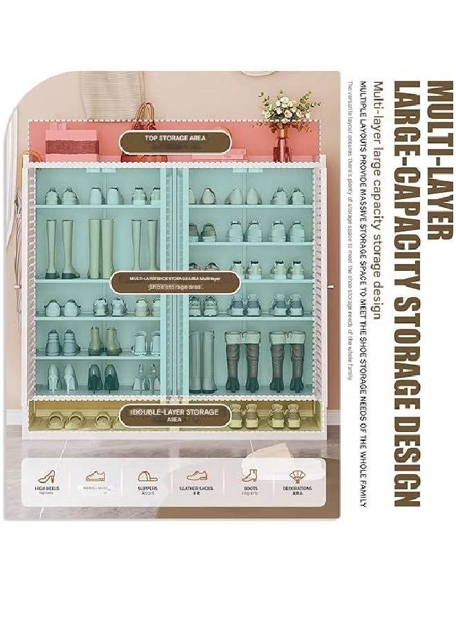 كيكي خزانة أحذية خشبية حديثة بثلاثة أبواب وثمانية طبقات للتخزين مع أبواب شبكية ورف مفتوح، مقاس 88 سم، 32 سم، 110 سم - Image 3