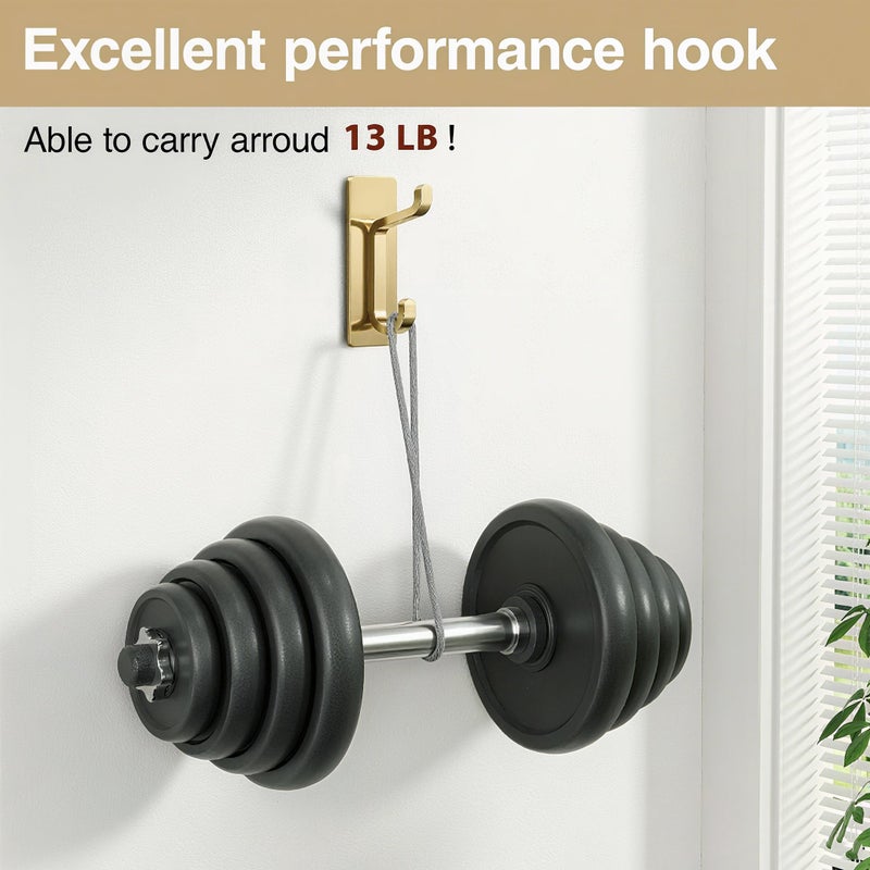 Josmimic Self Adhesive Wall Hooks for Hanging: Extra Strong 13 LB, Hook for Coat, Towel in Bathrooms, Shower, Kitchen, Wall, Door Hook, Brushed Gold 4 Pack - Image 2