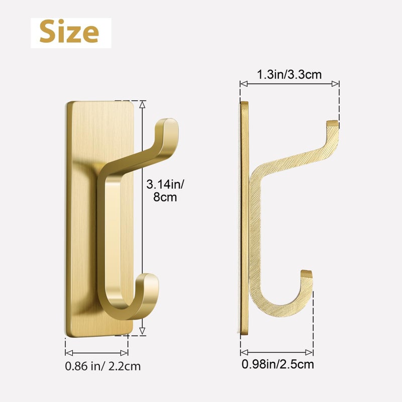 Josmimic Self Adhesive Wall Hooks for Hanging: Extra Strong 13 LB, Hook for Coat, Towel in Bathrooms, Shower, Kitchen, Wall, Door Hook, Brushed Gold 4 Pack - Image 3