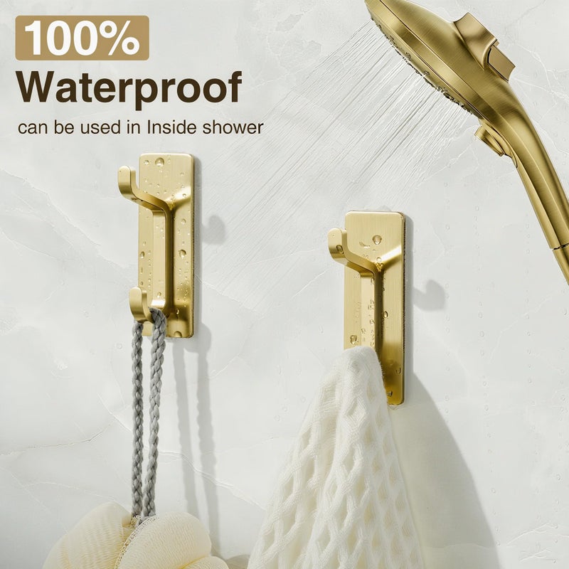 Josmimic Self Adhesive Wall Hooks for Hanging: Extra Strong 13 LB, Hook for Coat, Towel in Bathrooms, Shower, Kitchen, Wall, Door Hook, Brushed Gold 4 Pack - Image 5