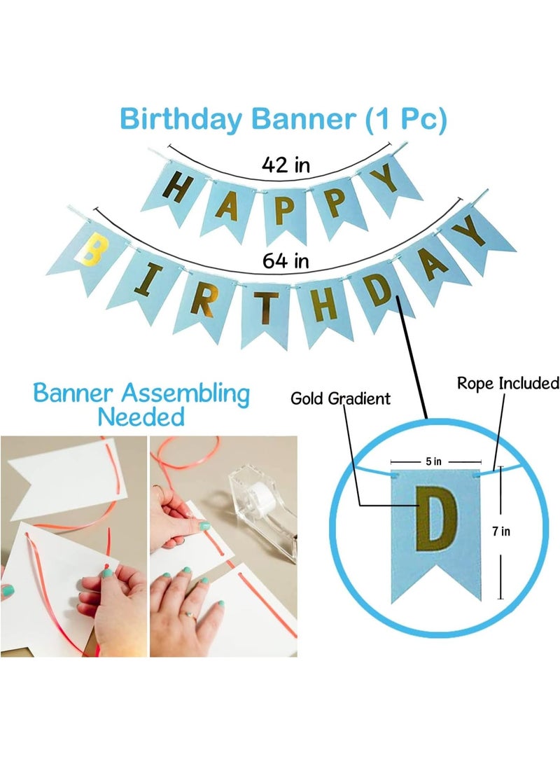 9Pcs Happy Birthday Decoration Set – Blue Happy Birthday Banner with Confetti Balloons and Ribbon – Birthday Party Decoration for Boys, Girls, Men & Women - Image 3