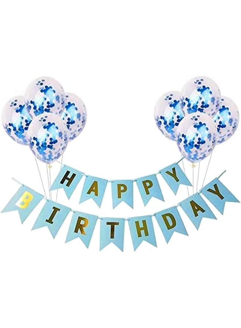 9Pcs Happy Birthday Decoration Set – Blue Happy Birthday Banner with Confetti Balloons and Ribbon – Birthday Party Decoration for Boys, Girls, Men & Women - Image 1