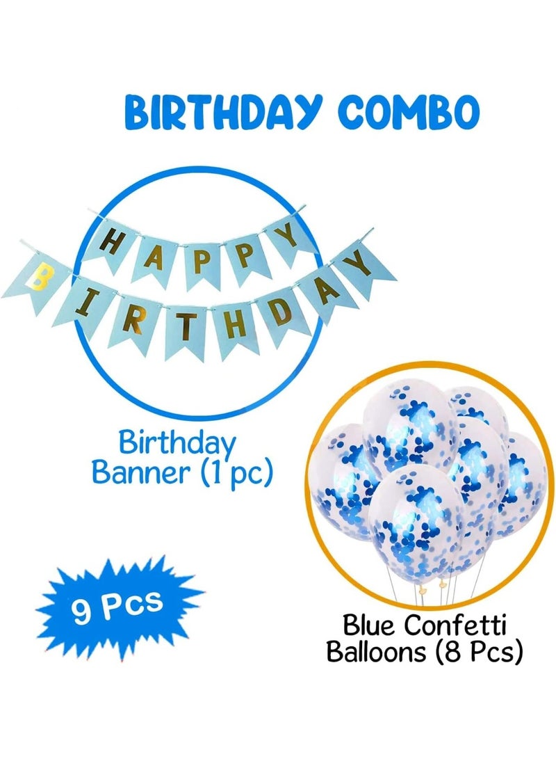 9Pcs Happy Birthday Decoration Set – Blue Happy Birthday Banner with Confetti Balloons and Ribbon – Birthday Party Decoration for Boys, Girls, Men & Women - Image 2