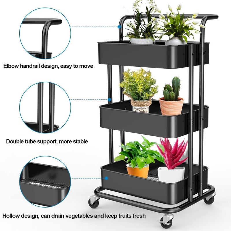 CHIRANSI 3Tier Rolling Storage CartKitchen Storage Spice Rack Tray with Wheels Trolley cart Metal Tray Rack Organizer Bathroom Storage Shelf Rack Organizer 3 Layer Trolley - Image 4