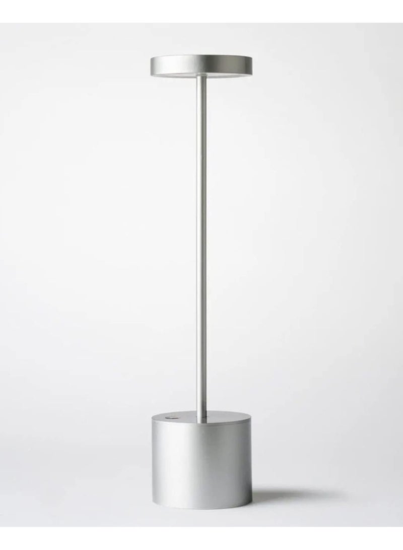 مصباح اضاءه طاوله LED لاسلكي لطاولة المكتب USB وبطارية وقابل لاعادة الشحن فضي - Image 1
