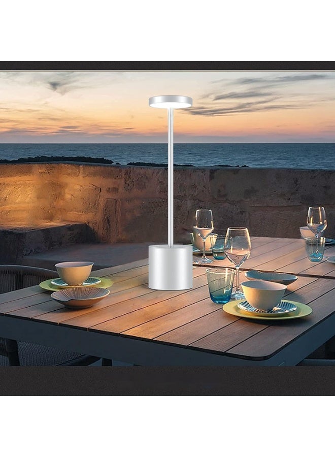 مصباح اضاءه طاوله LED لاسلكي لطاولة المكتب USB وبطارية وقابل لاعادة الشحن فضي - Image 3