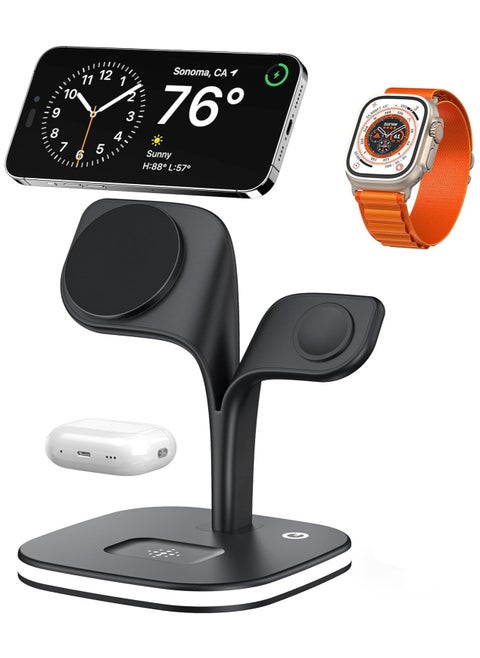 2025 3 in 1 Wireless Charging Station, Foldable Wireless Charger for Multiple Devices iPhone 16/15/14/13/12 Pro Max Plus Watch 1-9 AirPods Pro Samsung Galaxy (Black)