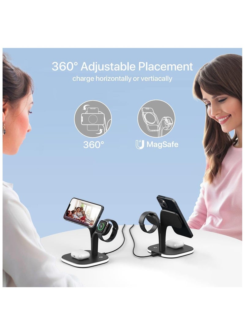 2025 3 in 1 Wireless Charging Station, Foldable Wireless Charger for Multiple Devices iPhone 16/15/14/13/12 Pro Max Plus Watch 1-9 AirPods Pro Samsung Galaxy (Black)