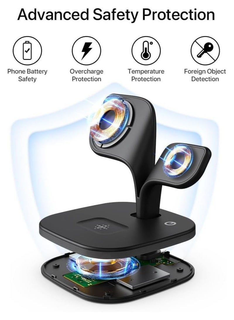 2025 3 in 1 Wireless Charging Station, Foldable Wireless Charger for Multiple Devices iPhone 16/15/14/13/12 Pro Max Plus Watch 1-9 AirPods Pro Samsung Galaxy (Black)