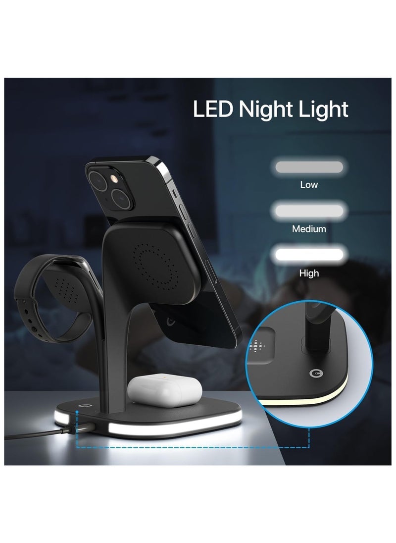 2025 3 in 1 Wireless Charging Station, Foldable Wireless Charger for Multiple Devices iPhone 16/15/14/13/12 Pro Max Plus Watch 1-9 AirPods Pro Samsung Galaxy (Black)