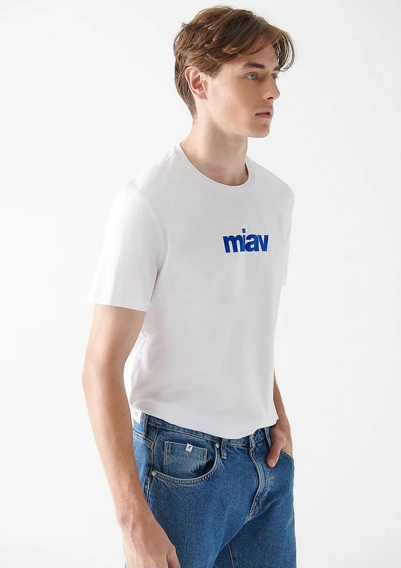 MAVI Blue Men's Meow Printed White T-Shirt 067153-620