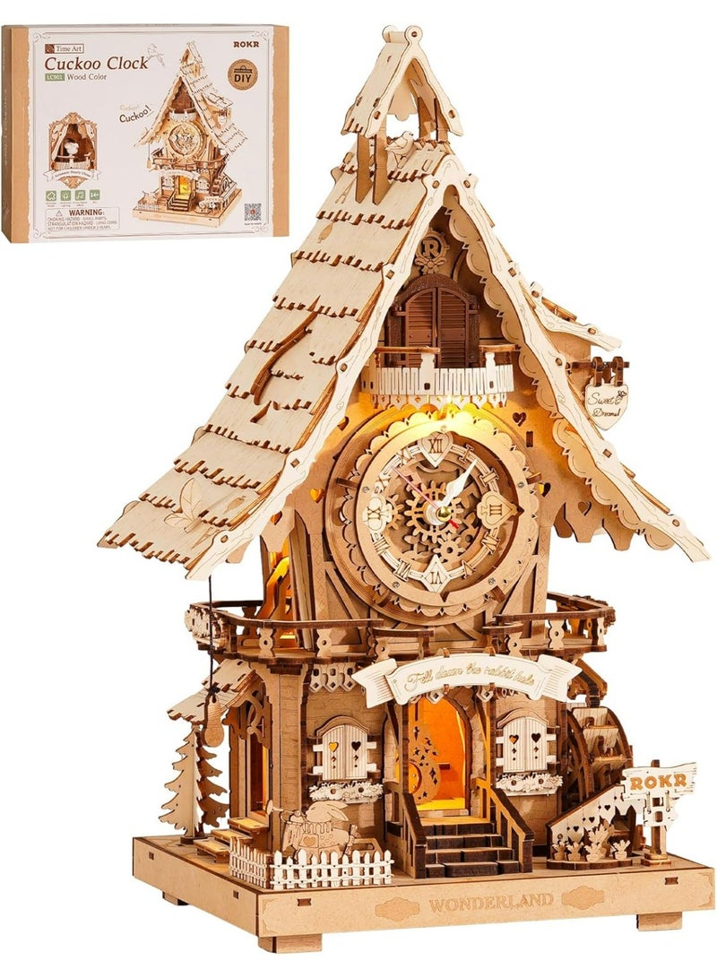 ROBOTIME ROKR Cuckoo Clock (wood colour) Mechanical 3D Wooden Puzzle LC901 - Image 1