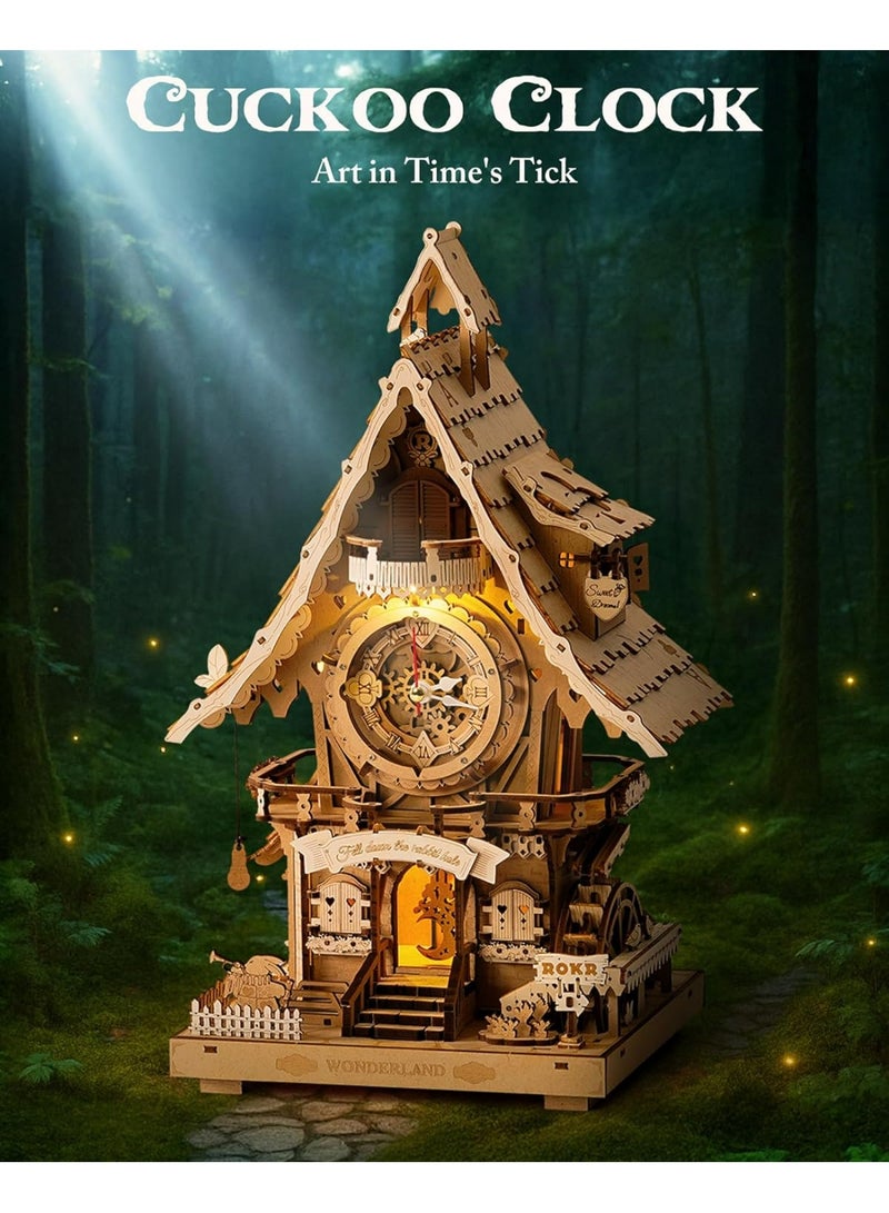 ROBOTIME ROKR Cuckoo Clock (wood colour) Mechanical 3D Wooden Puzzle LC901 - Image 3