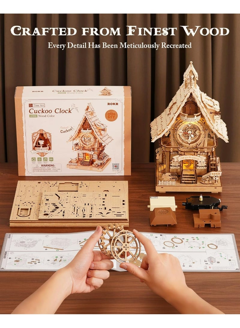 ROBOTIME ROKR Cuckoo Clock (wood colour) Mechanical 3D Wooden Puzzle LC901 - Image 2