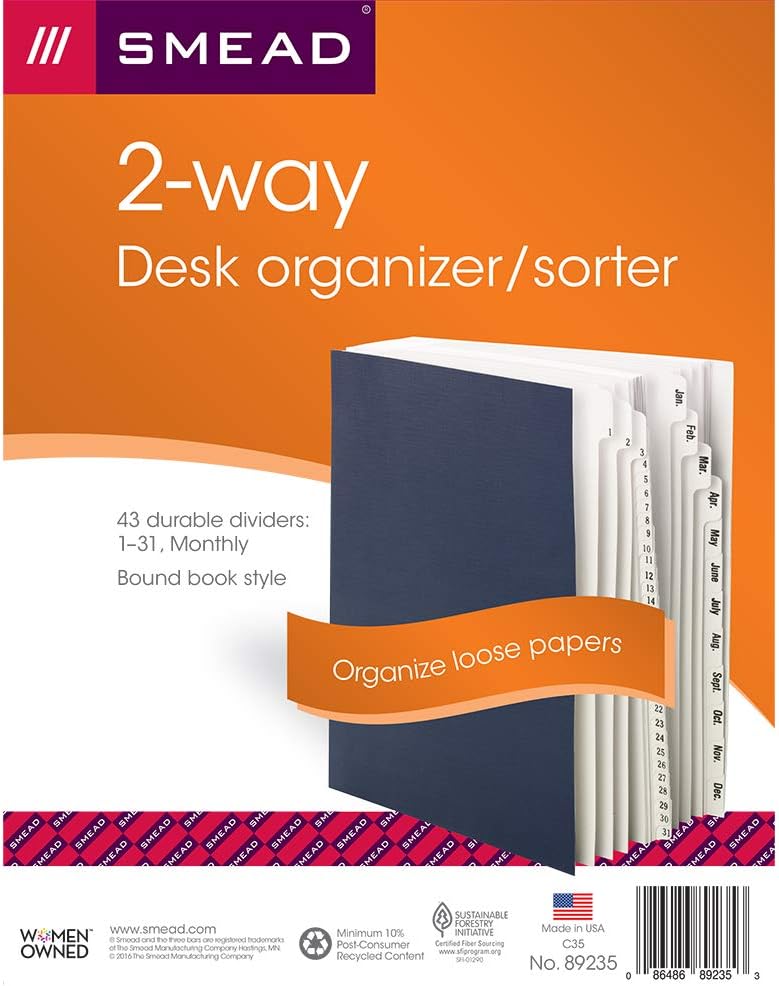 Smead Daily and Monthly Desk File/Sorter with 43 Dividers, Letter Size, Dark Blue - Image 3