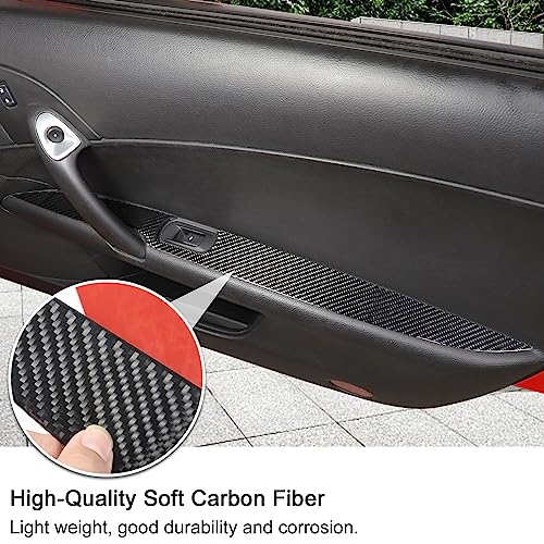 PIUGILH Real Carbon Fiber Interior Door Armrest Panel Trim Cover Left Right Side Front Door Handle Decor Sticker Window Switch Armrest Panel Compatible with Corvette C6 Z06 ZR1 20052013 Black - Image 3