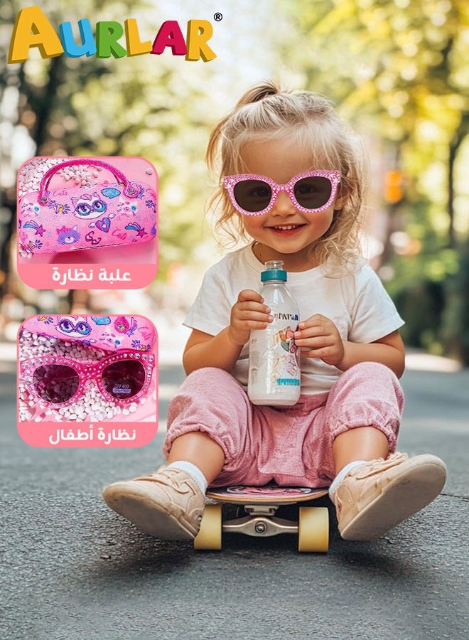 Aurlar Cute Kids Sunglasses with Hard Shell Case – UV400 Protection, Lightweight Cat-Eye Style for Girls Aged 3–8, Perfect for Outdoors, Travel & Gifting - Image 2