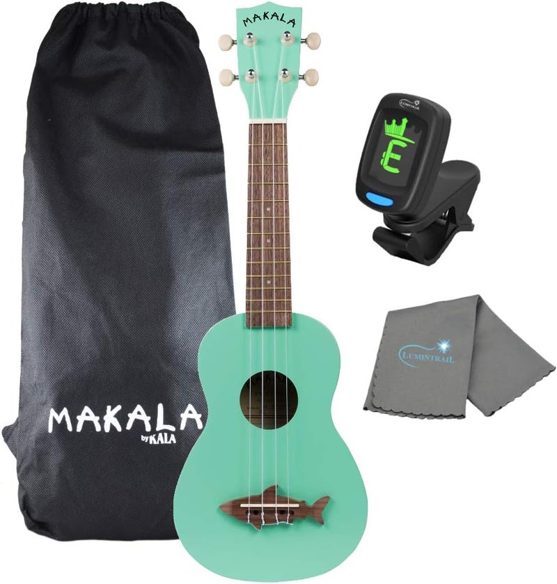 Surf Green Soprano Shark Ukulele - MK-SS/GRN Bundle with a Tuner and Polishing Cloth
