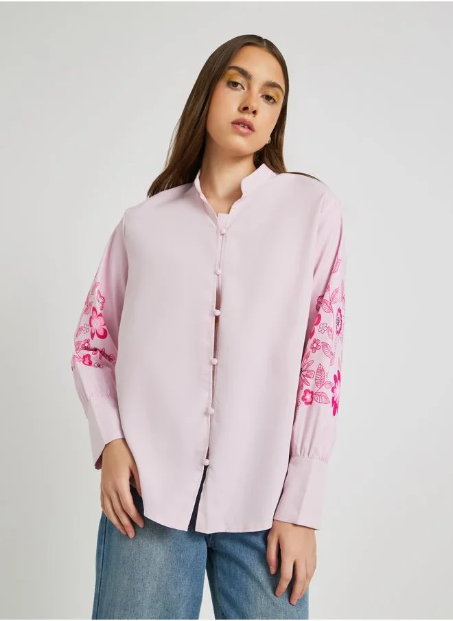 تايك تو Take Two Floral Print Buttoned Oversized Shirt
