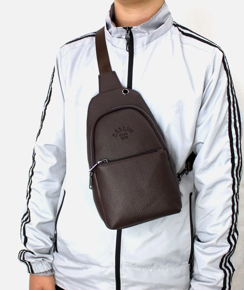 ديرسي كلوب Brown Crossbody Bag Chest Bag Double Handle Shoulder Strap Bodybag Bag with Headphone Outlet