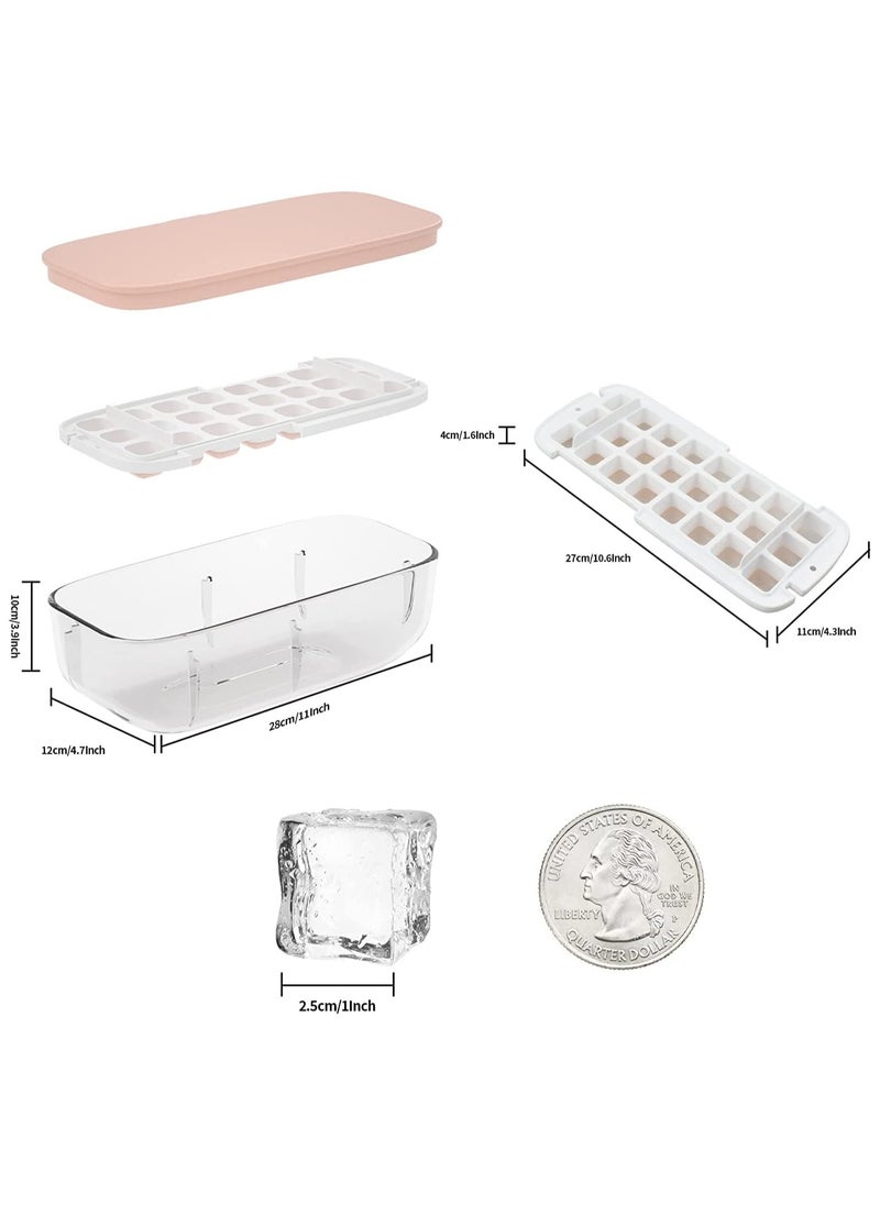 Ice Cube Tray with Ice Container Scoop and Cover for Freezer Ice Maker Mold with Container 2 Layer Trays 48 Ice Trays Easy-Release Ice for Drinks Freezer Stackable Ice Trays (Pink)