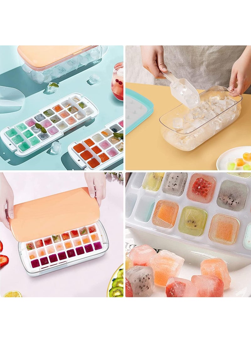 Ice Cube Tray with Ice Container Scoop and Cover for Freezer Ice Maker Mold with Container 2 Layer Trays 48 Ice Trays Easy-Release Ice for Drinks Freezer Stackable Ice Trays (Pink)