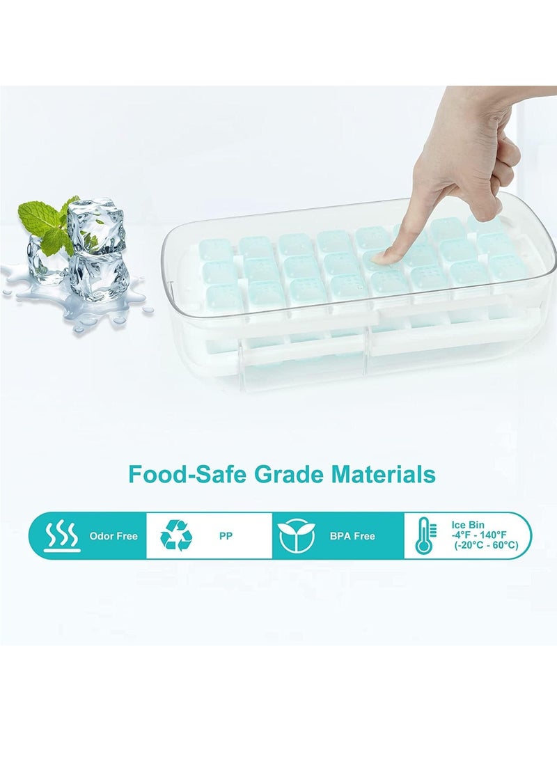 Ice Cube Tray with Ice Container Scoop and Cover for Freezer Ice Maker Mold with Container 2 Layer Trays 48 Ice Trays Easy-Release Ice for Drinks Freezer Stackable Ice Trays (Pink)