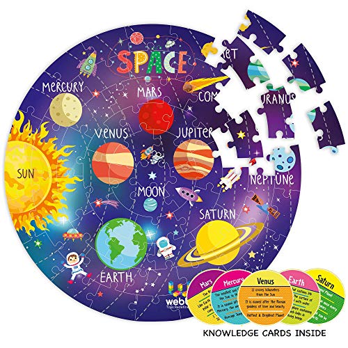 Webby Amazing Outer Space Solar System 60 Pieces Jigsaw Floor Puzzle with 4 Double Sided Flashcards (Multicolour) - Image 2