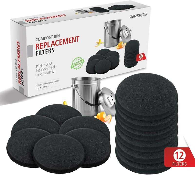 BRENSTEN 12 Pieces Activated Carbon Compost Bin Filters - 6.7 Inch Extra Thick Indoor Compost Bucket Filter Activated Charcoal Countertop Replacement Bin Filters, Round - Image 2