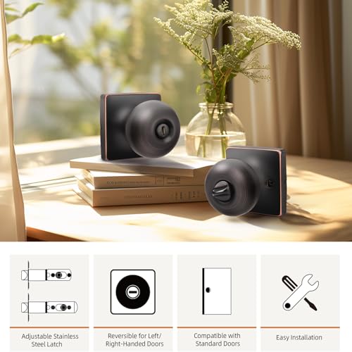 GOBEKOR 5 Pack Oil Rubbed Bronze Privacy Door Knobs Stainless Steel Keyless Interior Door Knob with Lock Bedroom Bathroom Round Door Knob - Image 5