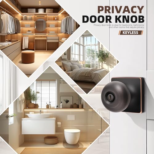 GOBEKOR 5 Pack Oil Rubbed Bronze Privacy Door Knobs Stainless Steel Keyless Interior Door Knob with Lock Bedroom Bathroom Round Door Knob - Image 3