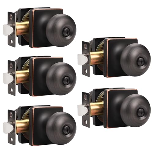 GOBEKOR 5 Pack Oil Rubbed Bronze Privacy Door Knobs Stainless Steel Keyless Interior Door Knob with Lock Bedroom Bathroom Round Door Knob - Image 1