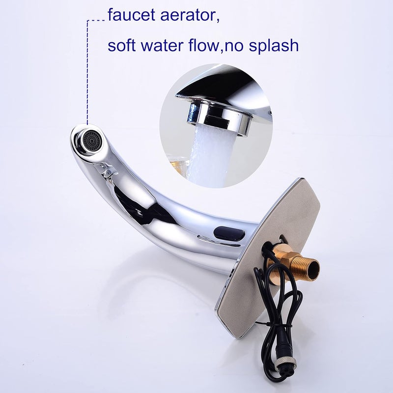 Fyeer Automatic Touchless Bathroom Sink Faucet Motion Activated Sensor Faucets Hands Free Commercial Tap with Hole Cover Deck Plate Battery Operated Control Box Adjustable Temperature Mixer（Chrome） - Image 4