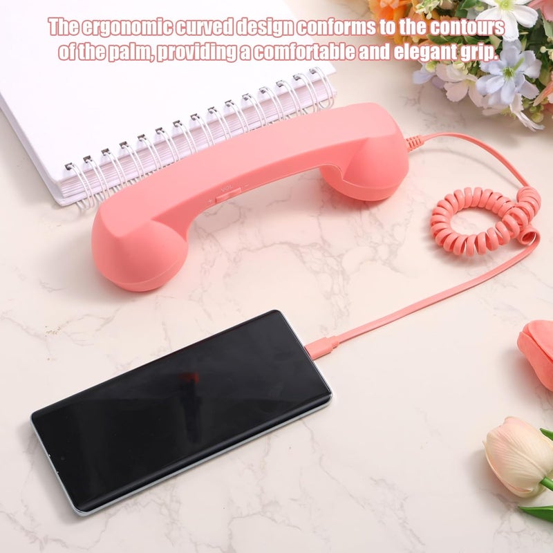 BTFO Retro Phone Handset for iPhone/Android, Type C Old School Cell Phone Receiver with Microphone & Speaker 90s Style Photos Prop for Mobile Phones (Pink) - Image 4