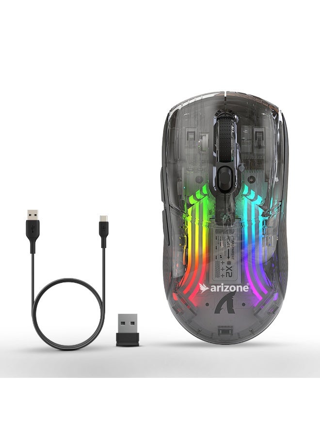 Arizone AM-09 Dual Mode Transparent Vertical Wireless Mouse - Ergonomic RGB Rechargeable Gaming & Office Mouse Multi Color - Image 2