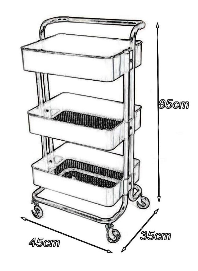 Generic - Steel mobile trolley with wheels, 3-tier multi-purpose, brown color - Image 1