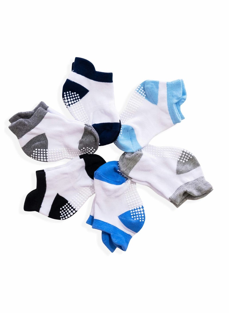 Y&D 6 Pairs Toddler Grips Ankle Socks Non Slip Socks For Kids Low Cut Anti-Skid Floor 1-3 Years Baby Boys And Girls - Image 1
