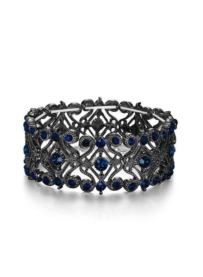 BriLove Wedding Bridal Women'S Round Crystal Bangle Diamond Stretch Tennis Bracelet Navy Blue Black-Tone - Image 1