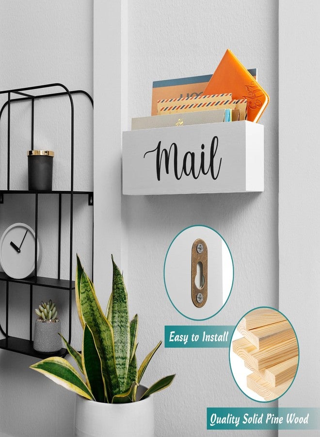 DRASTAR Mail Organizer, Mail Holder with 2 Slots, White Mail Basket for Wall Mount, Wooden Desk Mail Organizer, Envelope Holder for Home Office Decor - Image 3