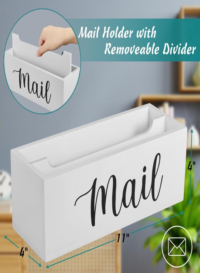 DRASTAR Mail Organizer, Mail Holder with 2 Slots, White Mail Basket for Wall Mount, Wooden Desk Mail Organizer, Envelope Holder for Home Office Decor - Image 2