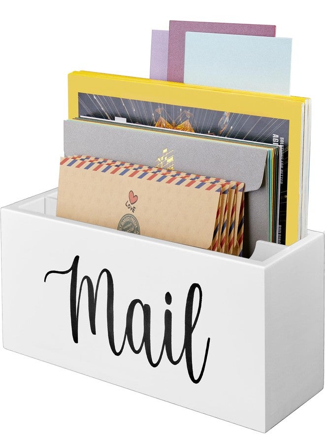DRASTAR Mail Organizer, Mail Holder with 2 Slots, White Mail Basket for Wall Mount, Wooden Desk Mail Organizer, Envelope Holder for Home Office Decor - Image 1