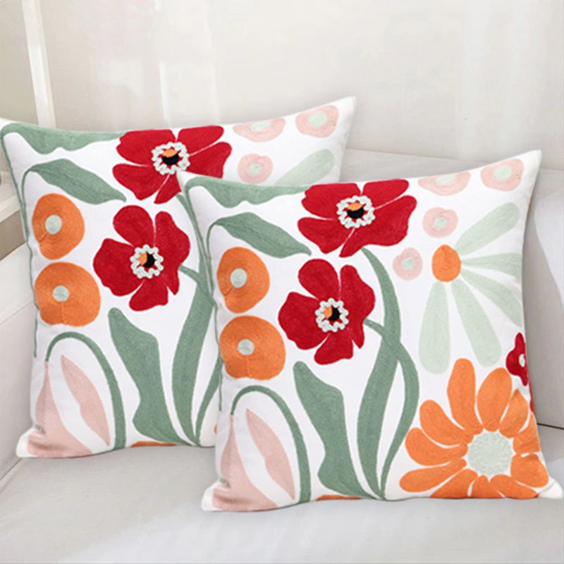 Pilmandu Pack of 2 Embroidered Decorative Throw Pillow Cover 18x18 Inch Farmhouse Floral Pillowcase for Living Room Sofa Bed (Romantic Flower) - Image 3