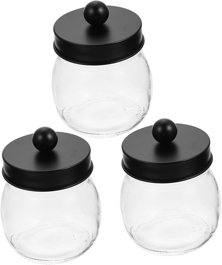 Glass Storage Jars Set of 3 for Cotton Swabs Balls Dental Floss Bathroom Vanity Organizer - Image 1