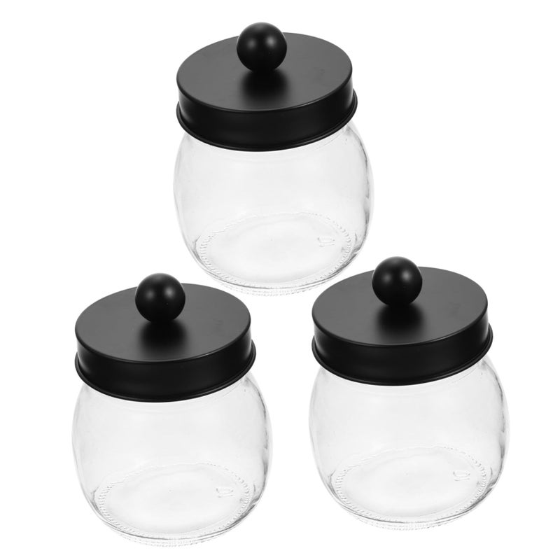 Glass Storage Jars Set of 3 for Cotton Swabs Balls Dental Floss Bathroom Vanity Organizer - Image 2