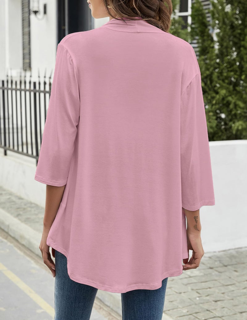 Yekaty Pink Cardigan for Women Open Front 3/4 Sleeve Lightweight Summer Plus Size Cardigans Shrugs - Image 3